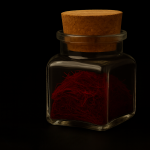 بسته بندی زعفران– ظرف شیشه‌ای مینیمال با درپوش چوبی